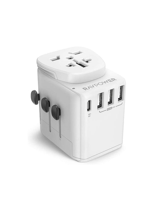 RAVPower 3 USB +1 Type-C Power Delivery Port Universal Travel Adapter 30W RP-PC099-WH
